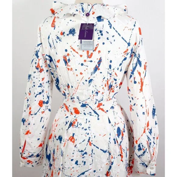 New Ralph Lauren Collection Anakin dress 10 stretch linen paint splatter $2790 - Picture 8 of 13